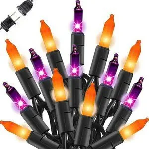 UGUCYUI-Orange And Purple Wide Angle LED Christmas Lights 200 Count 50 Ft Pack 2 Strands 25 Ft 100 Lights Ul Certified String Light Set Orange Purple